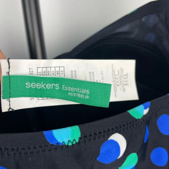 Seekers Australia Black Shaping Blue Green Polka Dot One Piece Bathing Suit - Picture 6 of 8